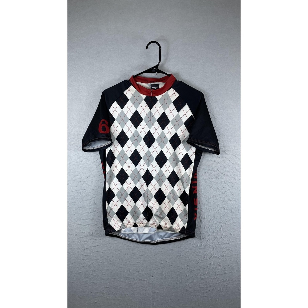 Twin‎ Six Cycling Jersey Mens Medium Black Argyle 1/4 Zip Short Sleeve USA Bike